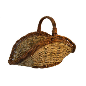 Leñera de olivo y mimbre rústico