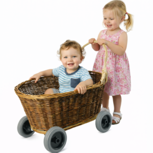 Carrito para eventos de mimbre rústico (ruedas 10 cms)