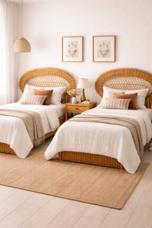 Cabecero de mimbre con forma de abanico  (Cama 90)
