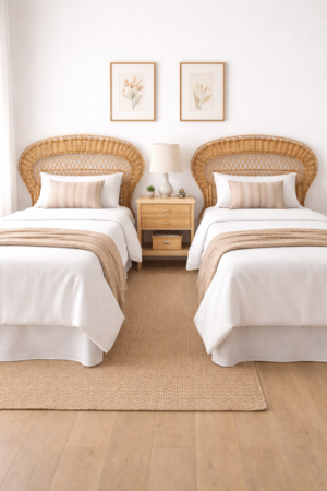 Cabecero de mimbre con forma de abanico  (Cama 90)