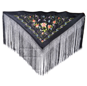 Mantón bordado mariposas negro