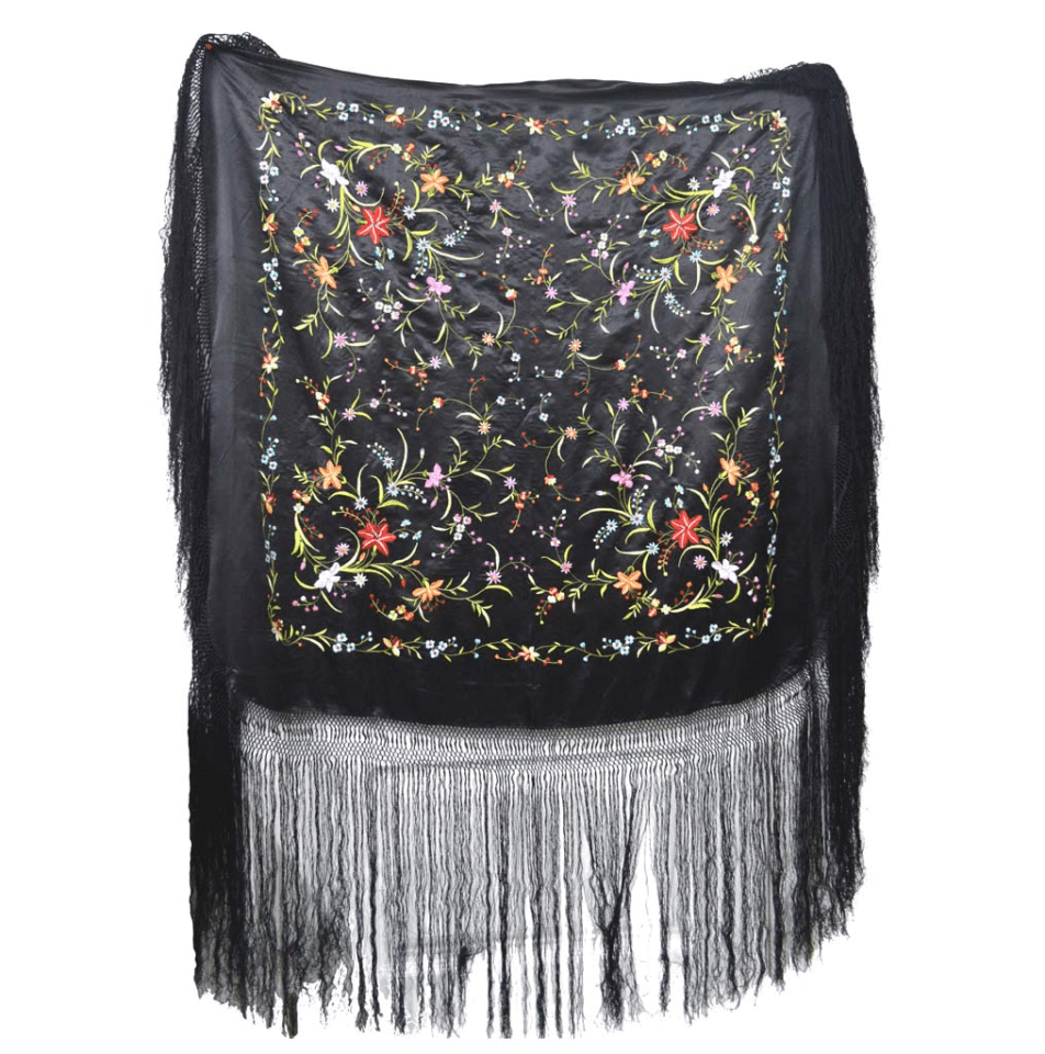 Mantón cuadrado negro bordado