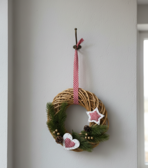 Corona de mimbre deco vichy