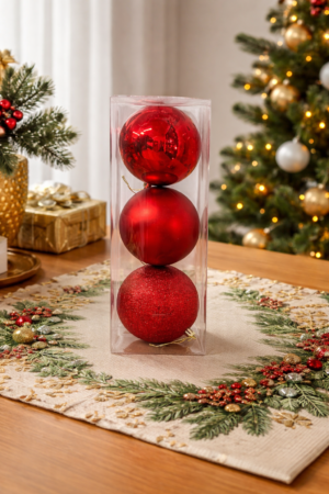 Set de tres bolas rojas de Navidad
