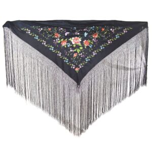 Mantón bordado mariposas negro
