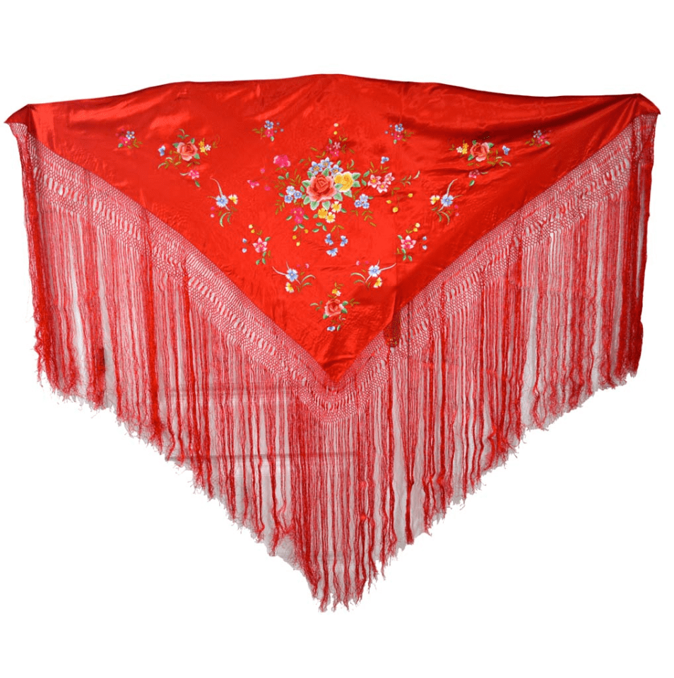 Mantón rojo bordado